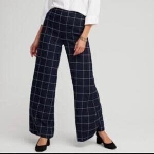 Chicos Navy Checkered Wide-Leg Pants